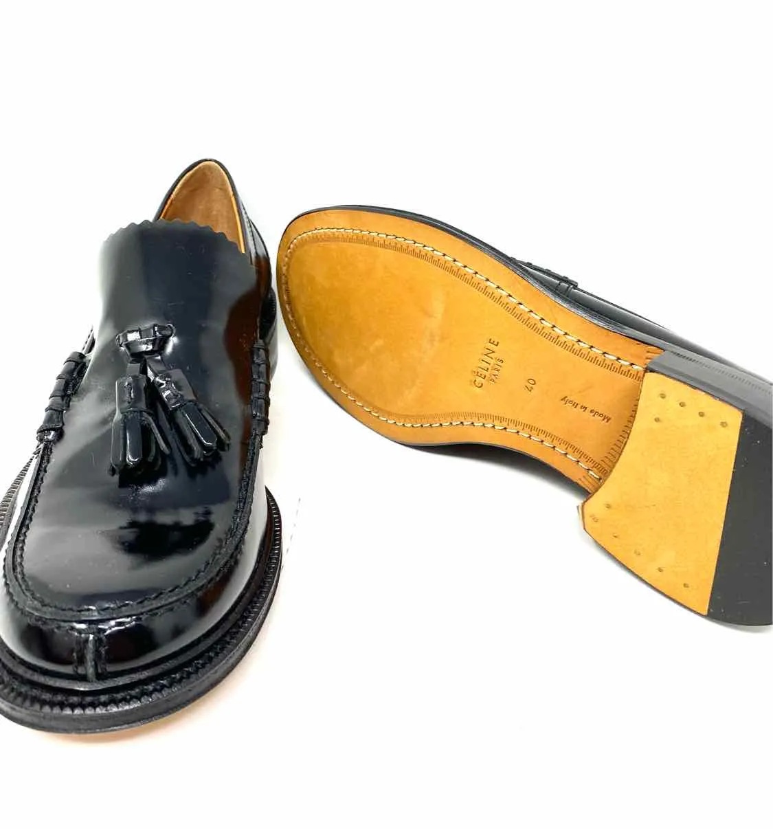 Celine Women's Black Leather Tassel Size 40/9 Loafers