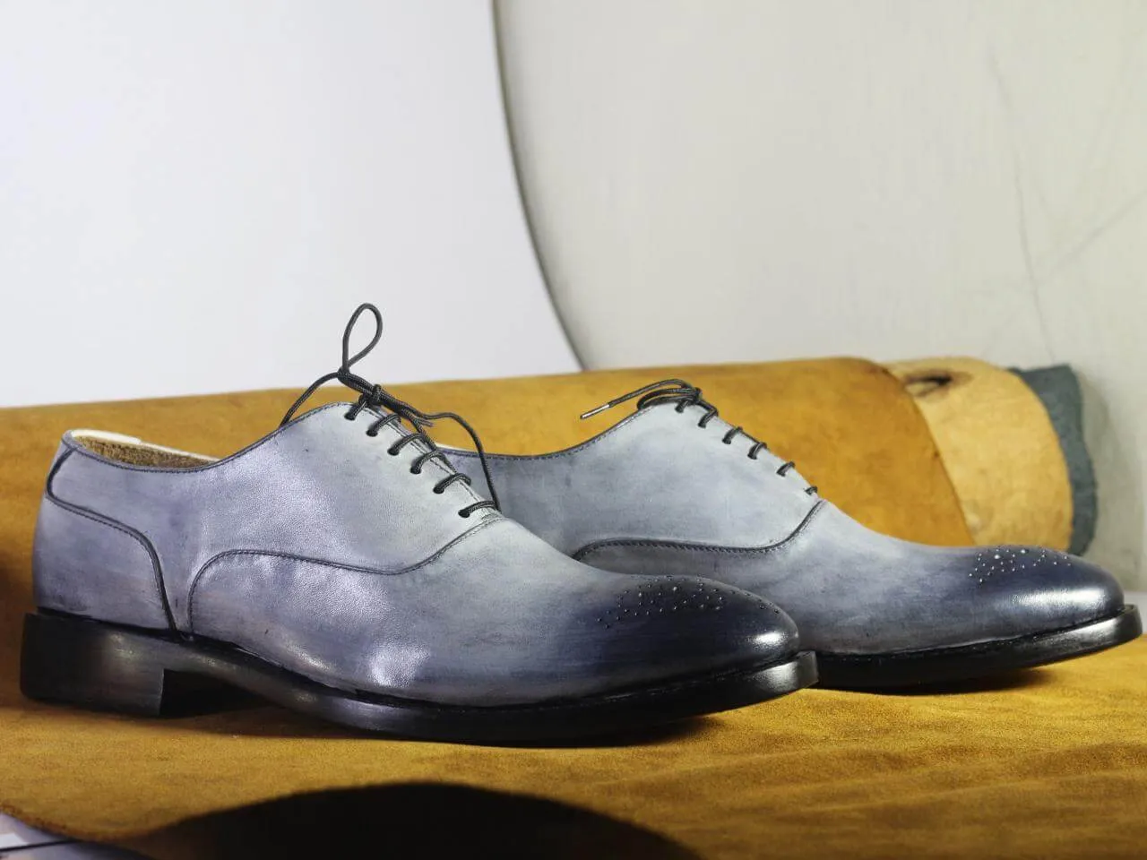 Men's Handmade Silver Brogue Leather Lace Up Shoes, Men Stylish Designer Shoes